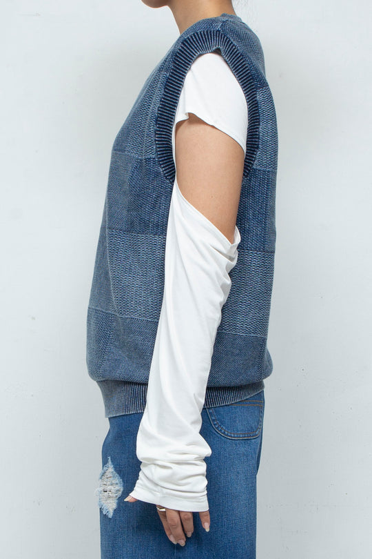 Denim Like Knit Tank Tops Blue