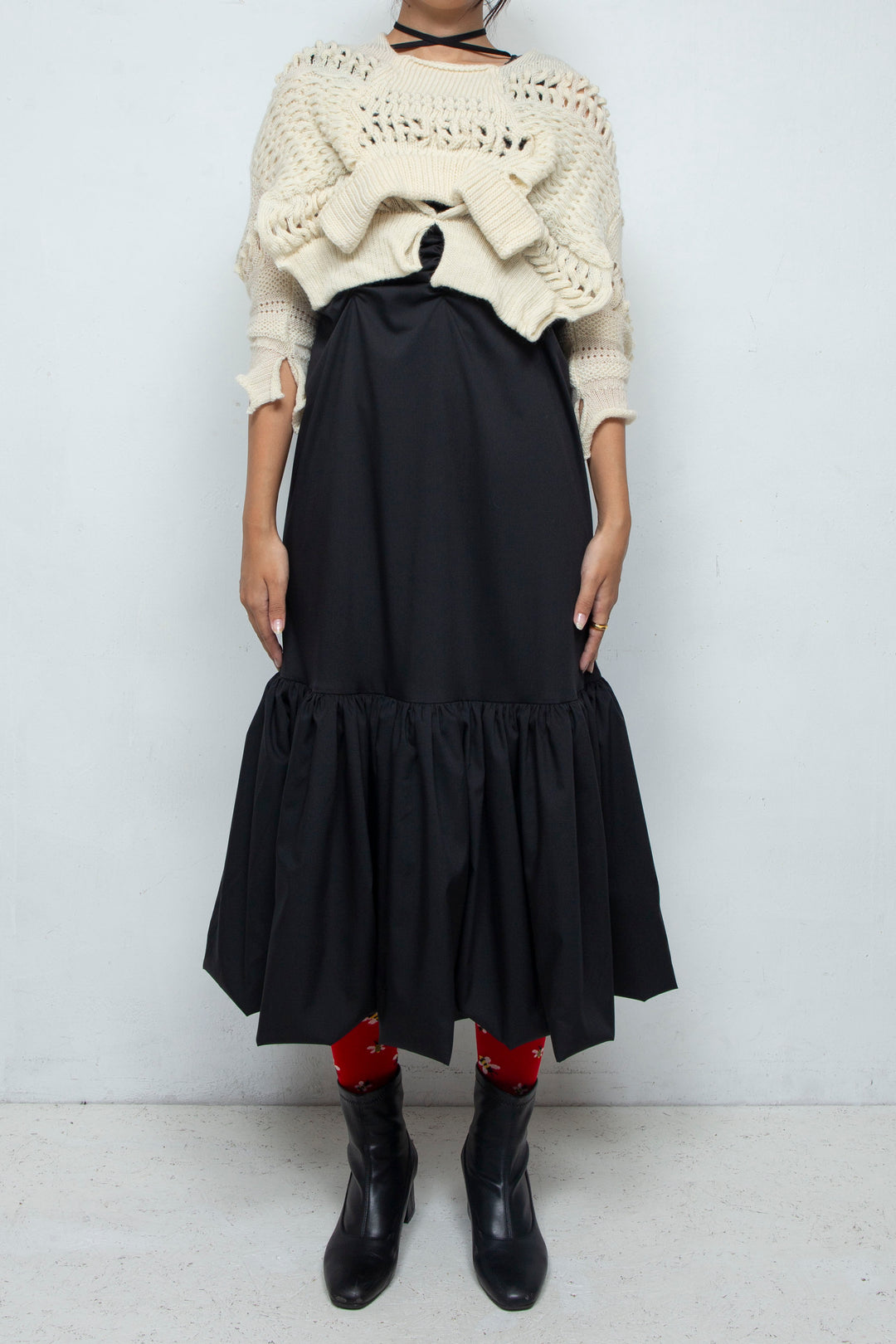 Wool Design Knit Tops White