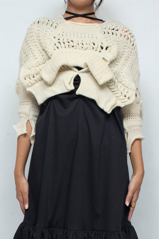 Wool Design Knit Tops White