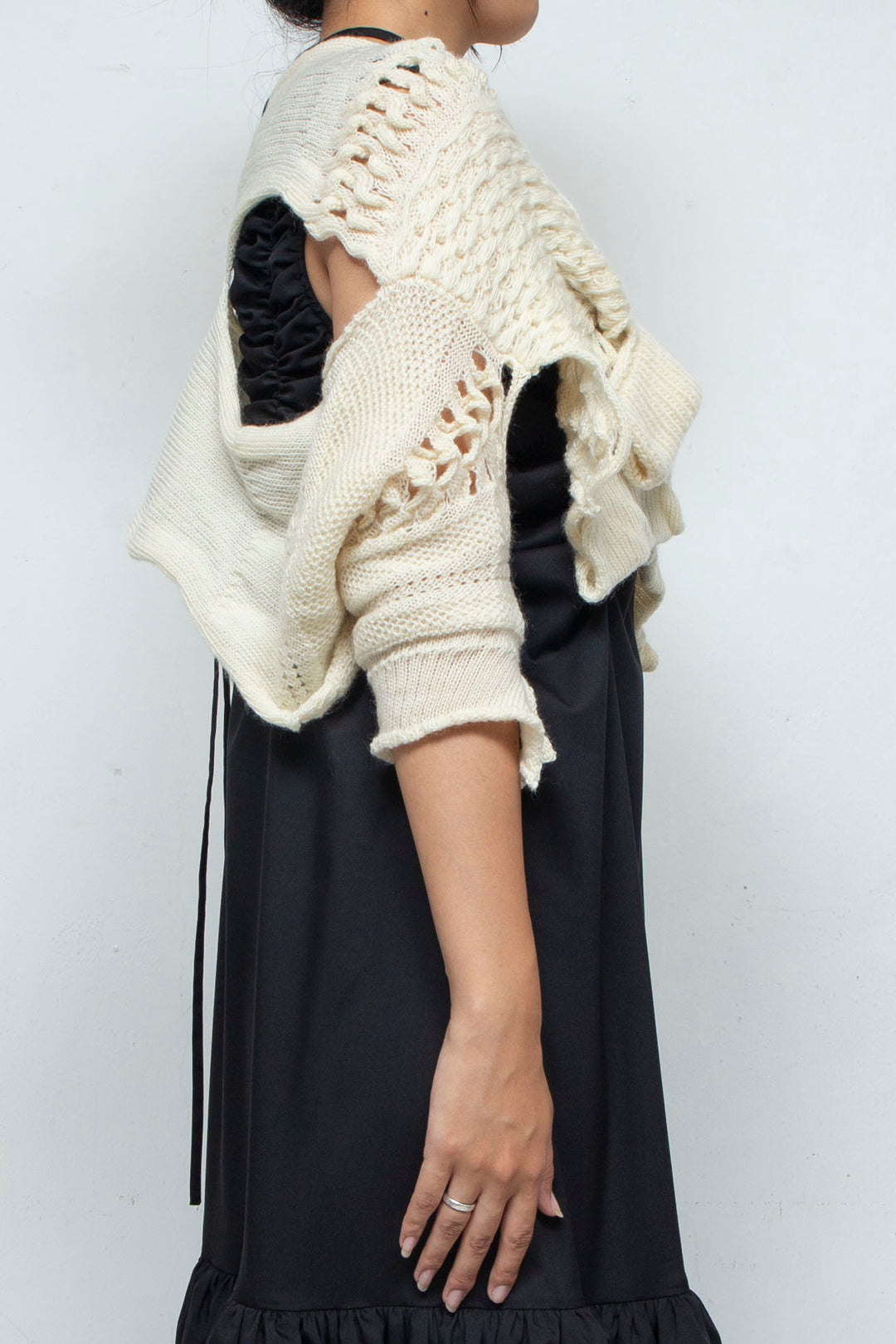 Wool Design Knit Tops White