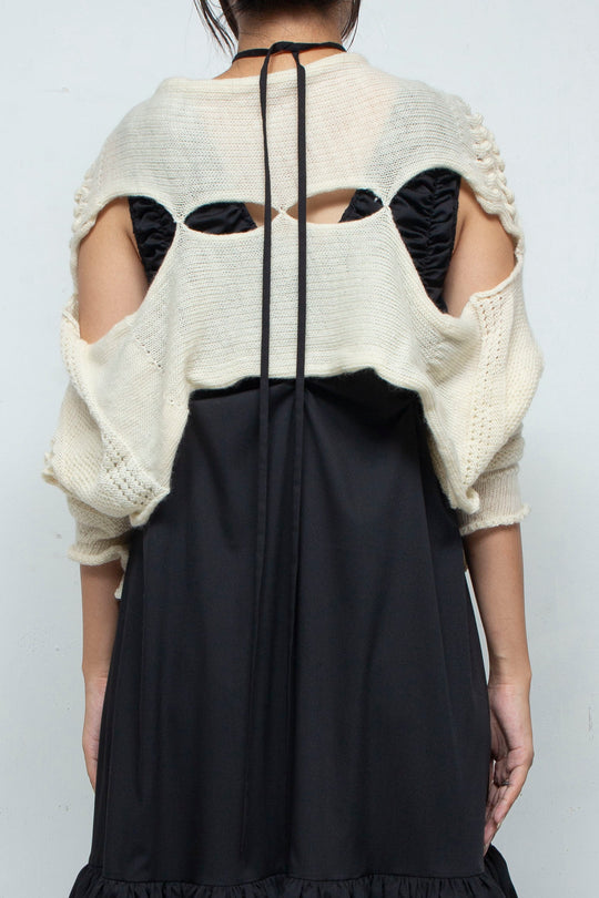 Wool Design Knit Tops White