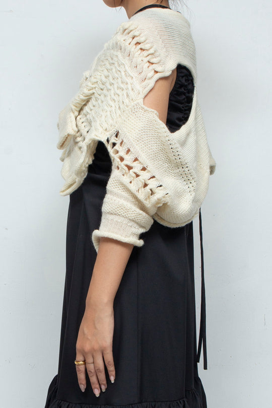 Wool Design Knit Tops White