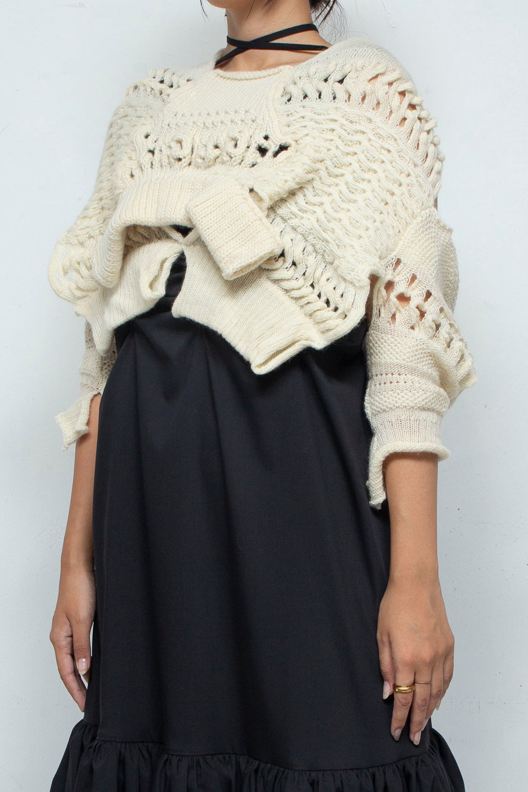 Wool Design Knit Tops White