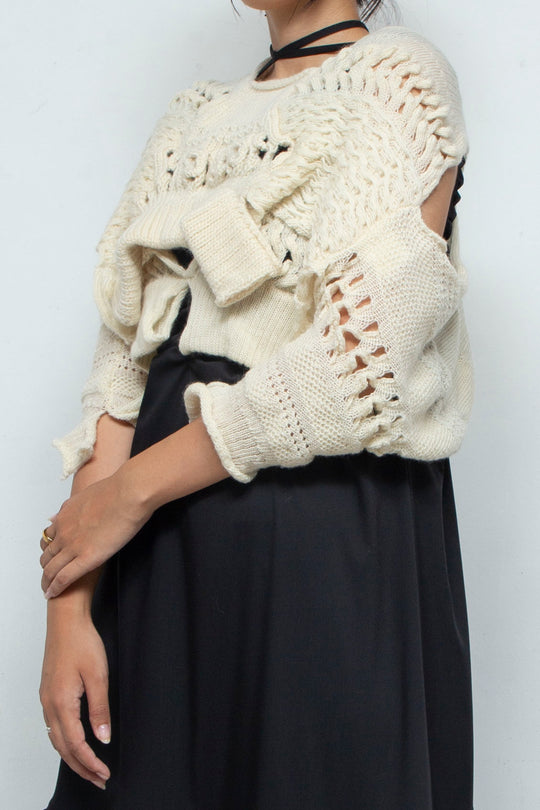 Wool Design Knit Tops White