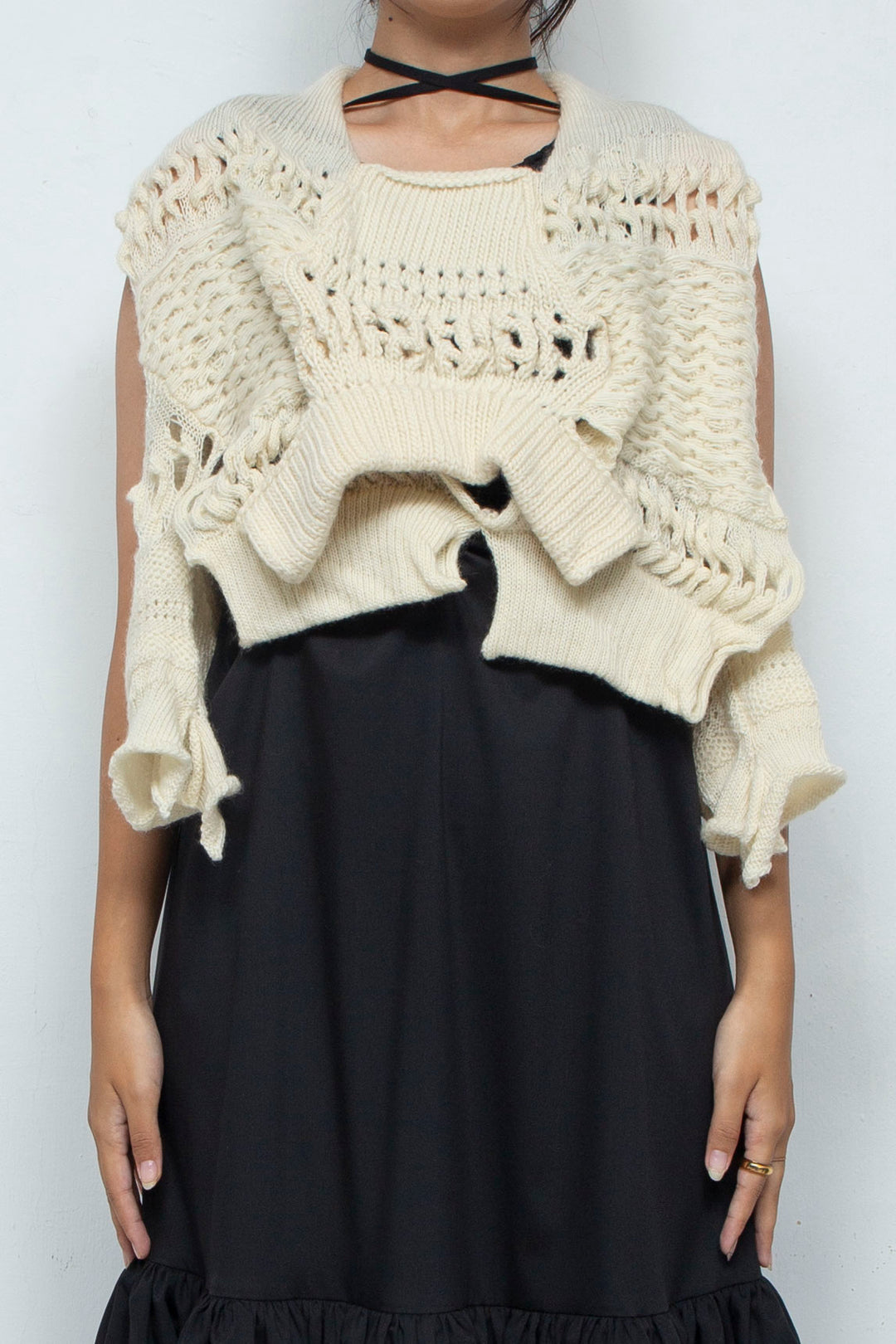 Wool Design Knit Tops White