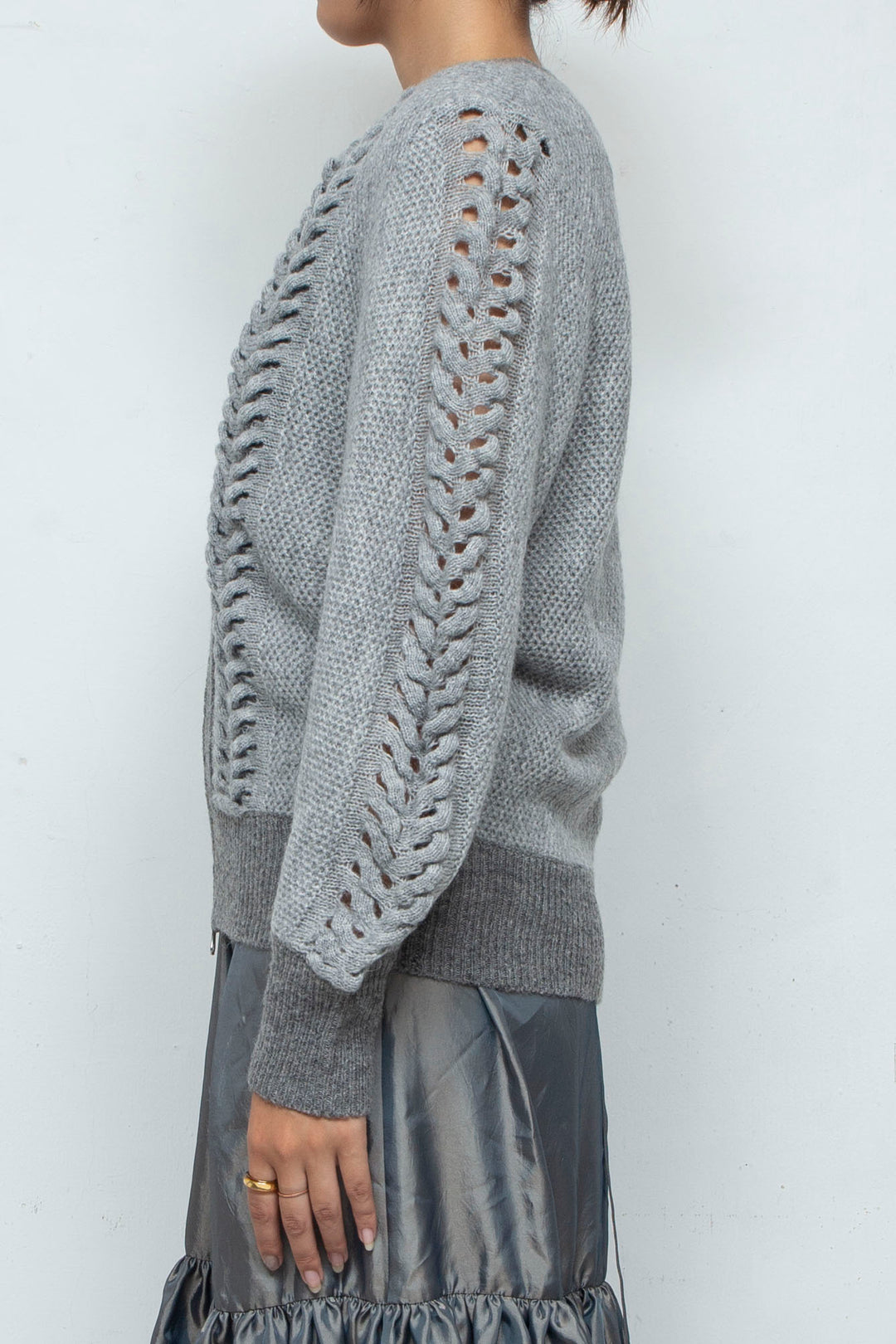 Wool Mohair Zip Knit cardigan Gray