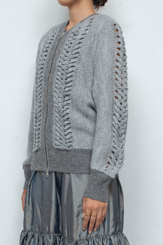 Wool Mohair Zip Knit cardigan Gray