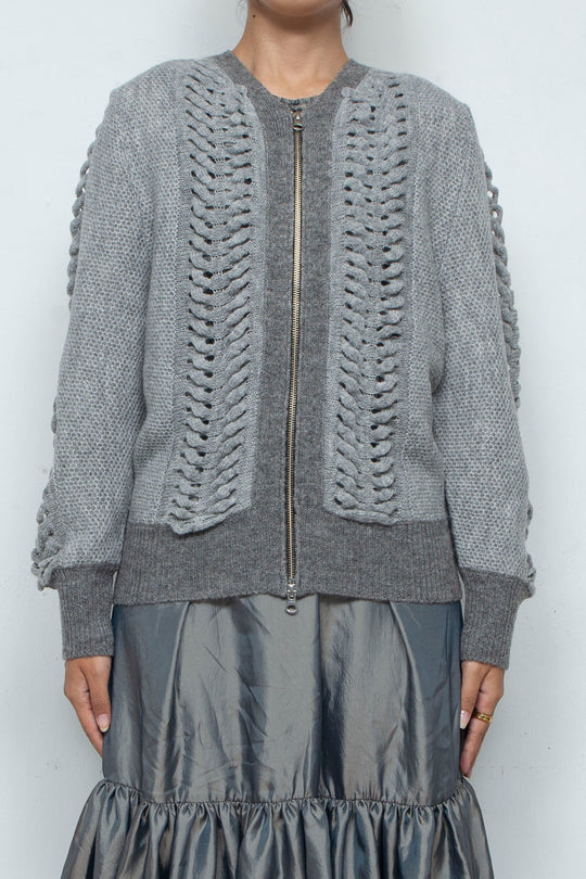 Wool Mohair Zip Knit cardigan Gray