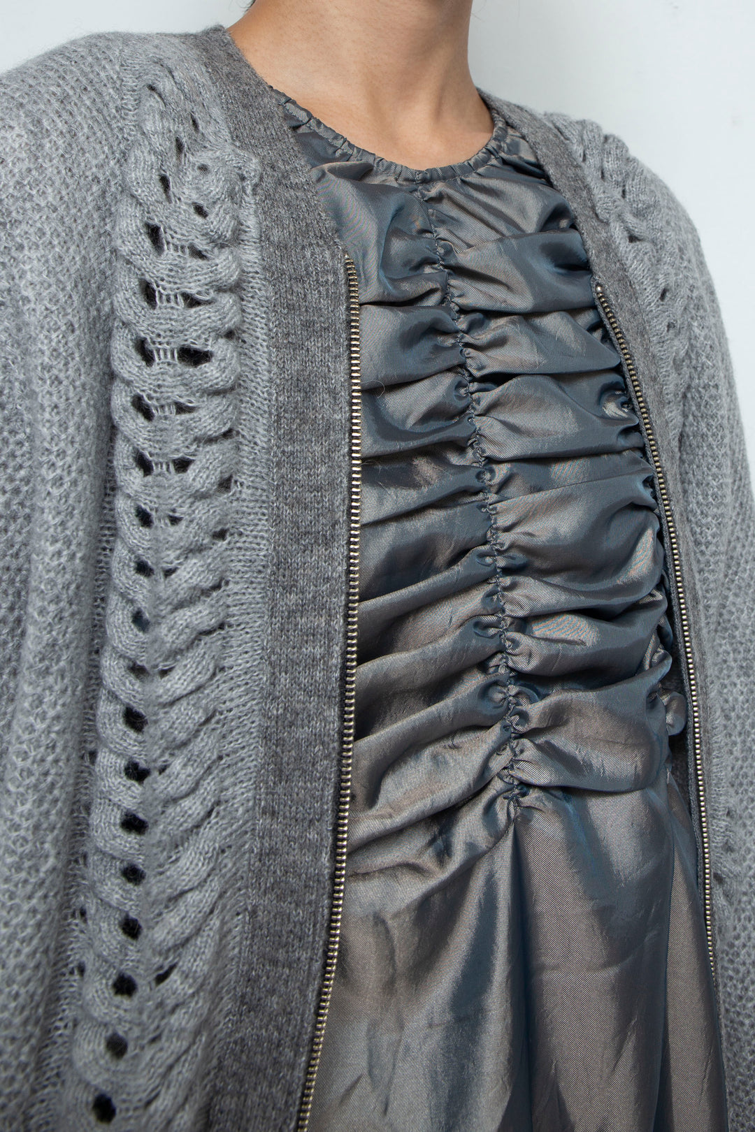 Wool Mohair Zip Knit cardigan Gray