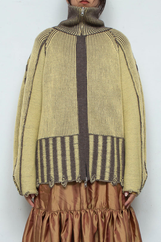 Reversible Zip knit coat Yellow×Brown