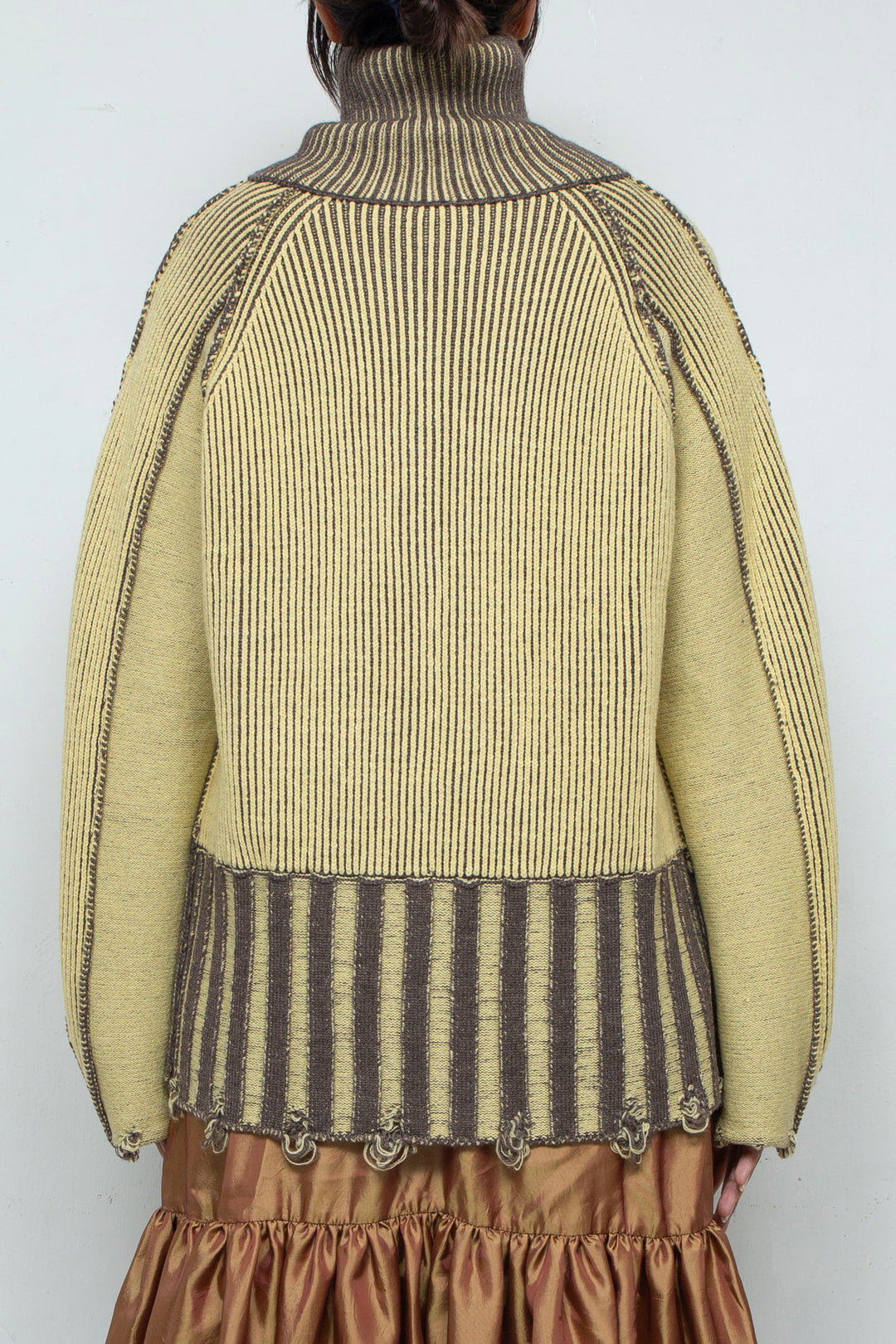 Reversible Zip knit coat Yellow×Brown