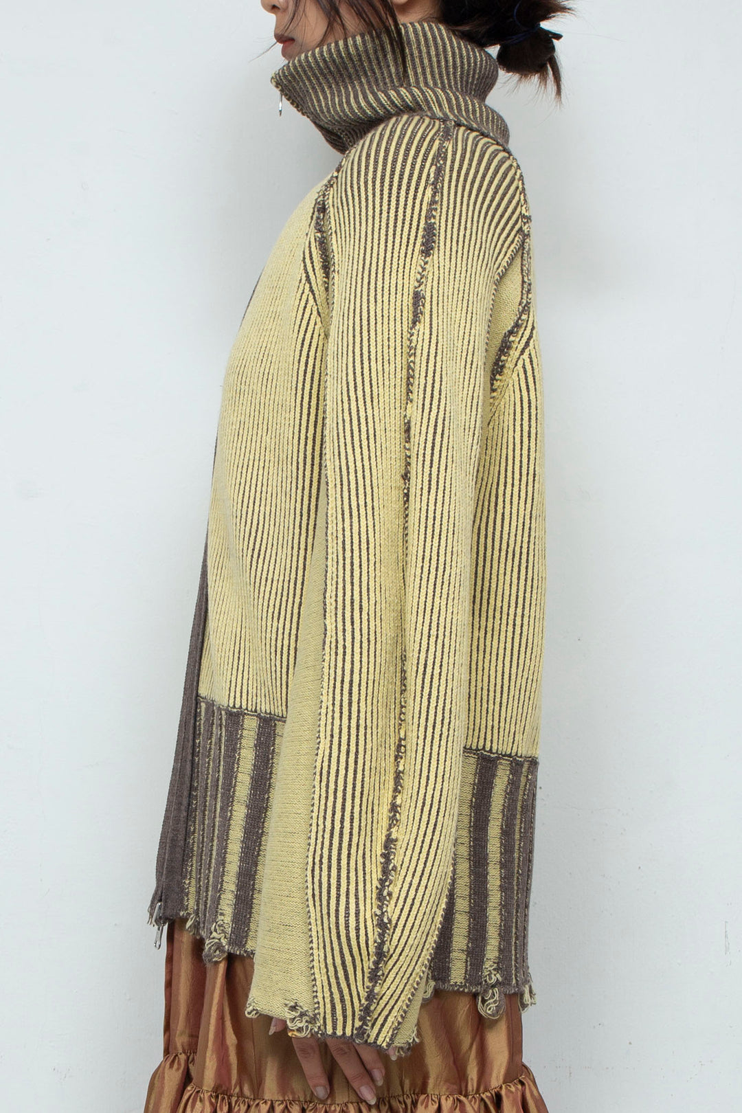 Reversible Zip knit coat Yellow×Brown