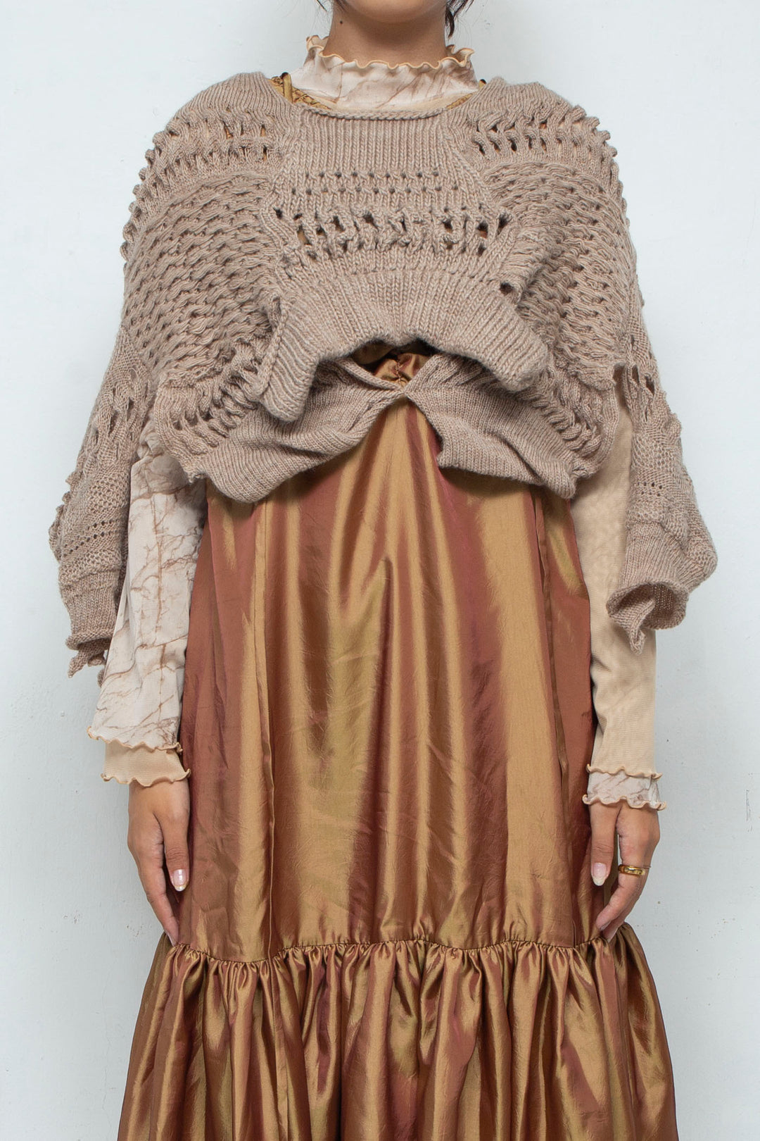 Wool Design Knit Tops Brown