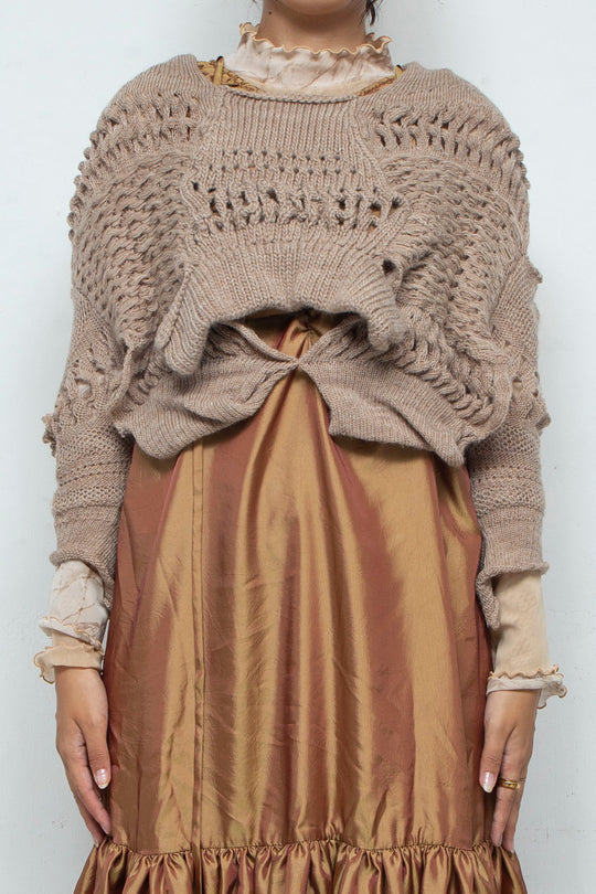 Wool Design Knit Tops Brown