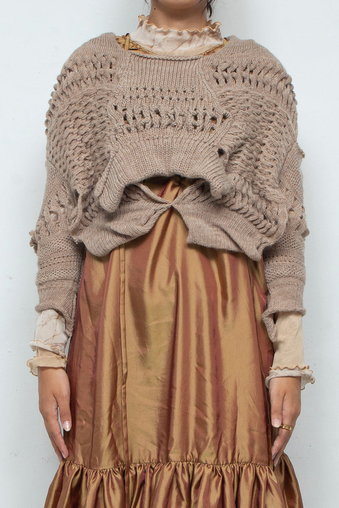 Wool Design Knit Tops Brown