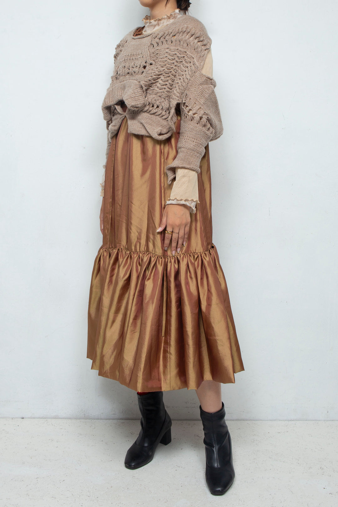 Wool Design Knit Tops Brown