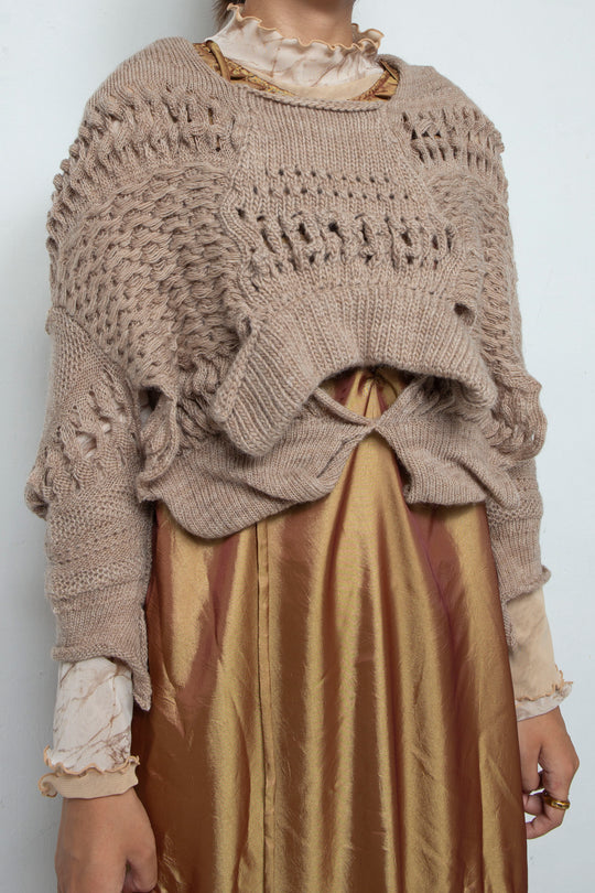 Wool Design Knit Tops Brown