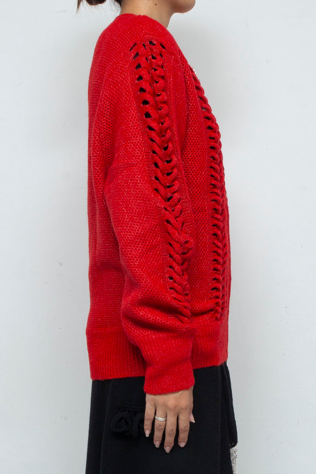 Wool Mohair Zip Knit cardigan Red