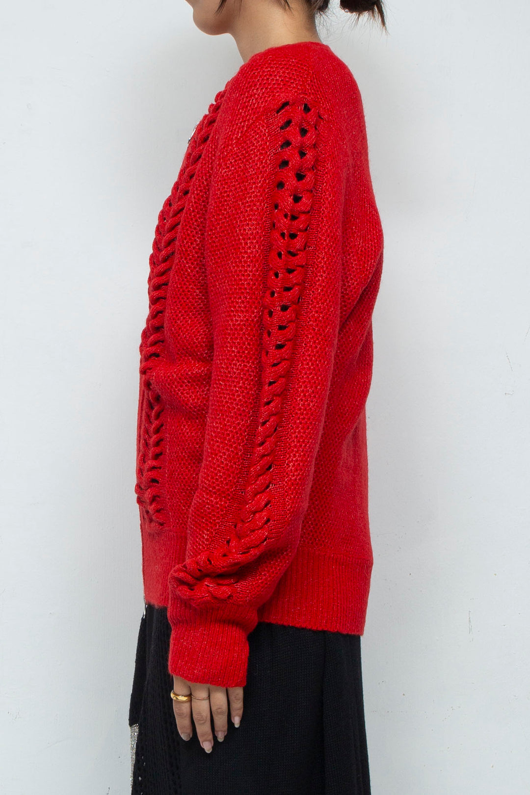 Wool Mohair Zip Knit cardigan Red