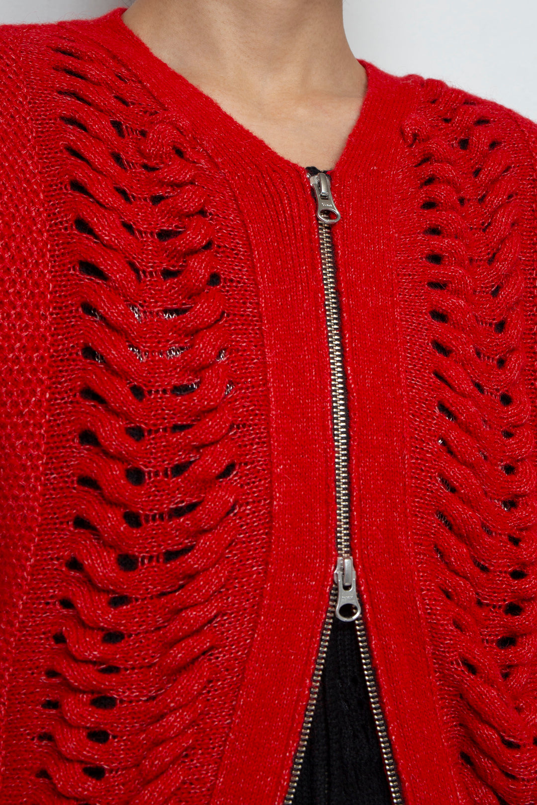 Wool Mohair Zip Knit cardigan Red