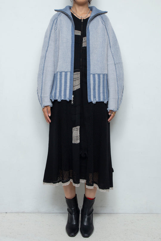 Reversible Zip knit coat Gray×Blue