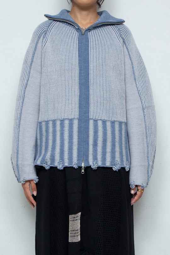 Reversible Zip knit coat Gray×Blue