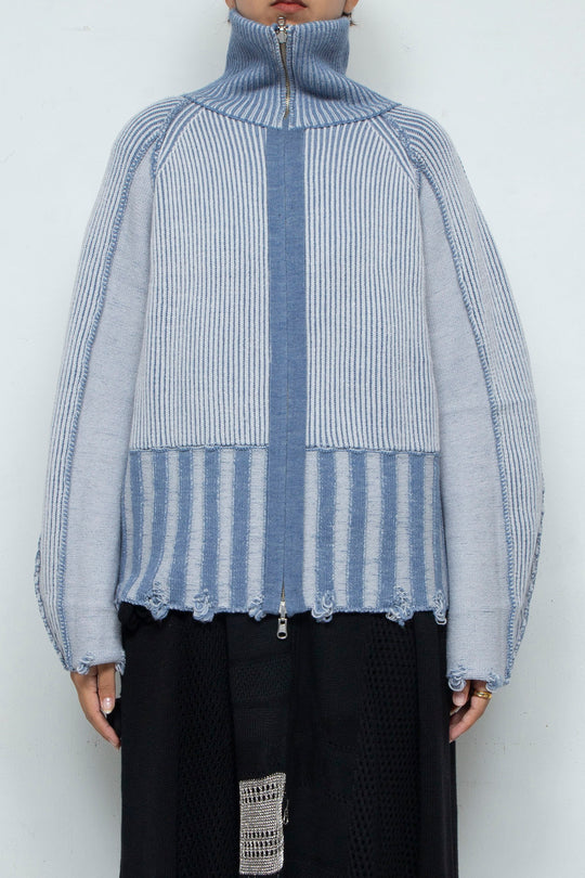 Reversible Zip knit coat Gray×Blue