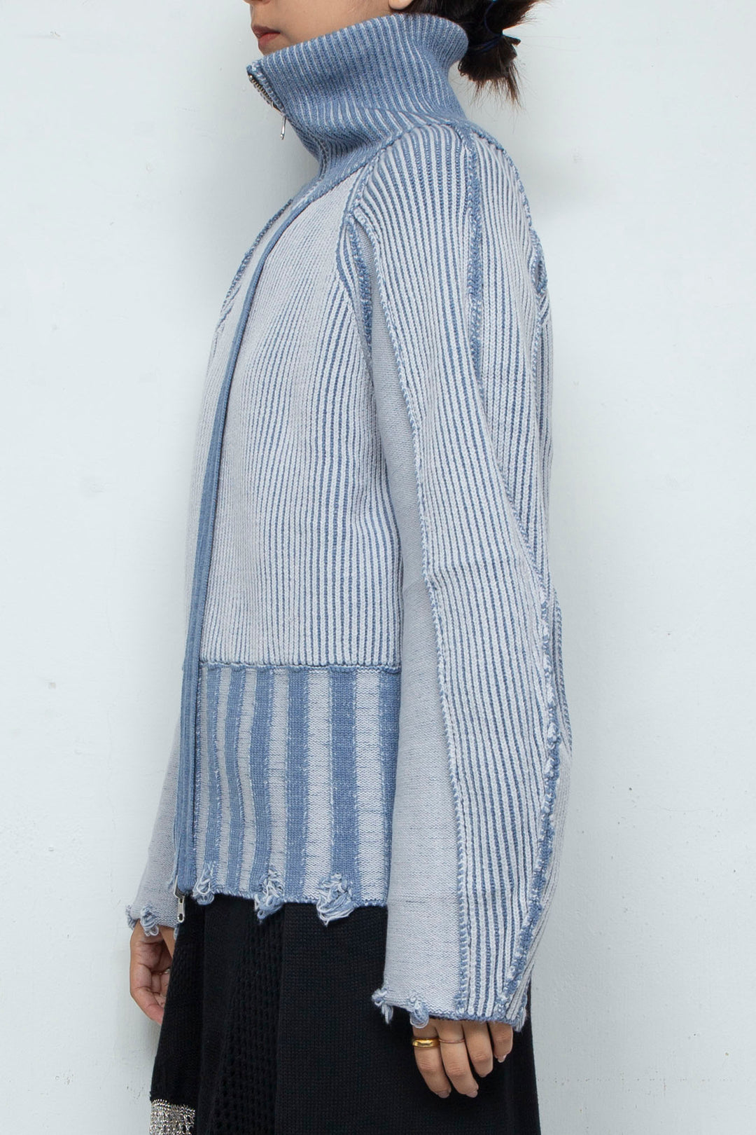 Reversible Zip knit coat Gray×Blue