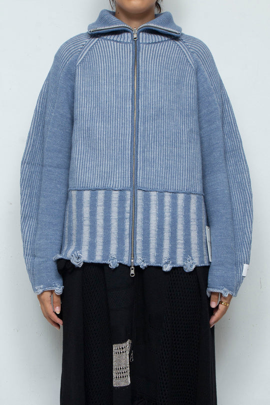 Reversible Zip knit coat Gray×Blue