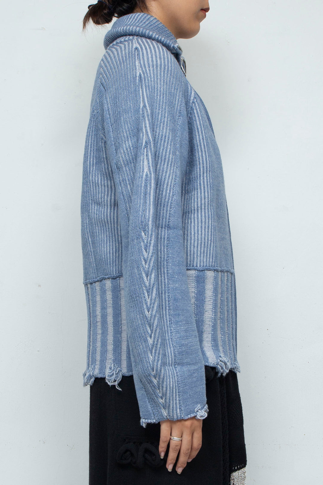 Reversible Zip knit coat Gray×Blue