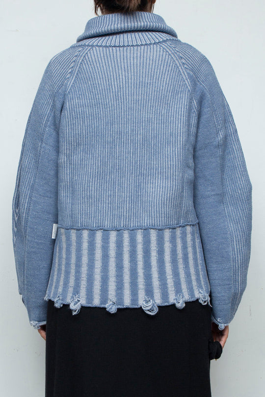 Reversible Zip knit coat Gray×Blue