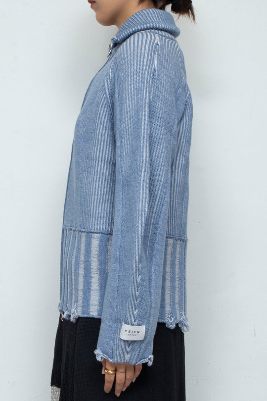 Reversible Zip knit coat Gray×Blue