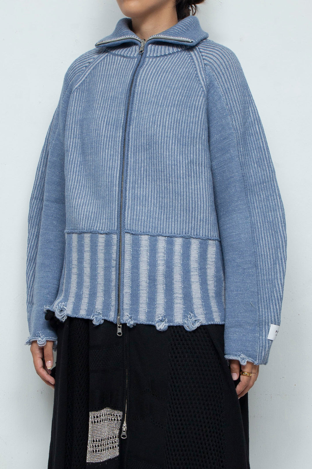 Reversible Zip knit coat Gray×Blue