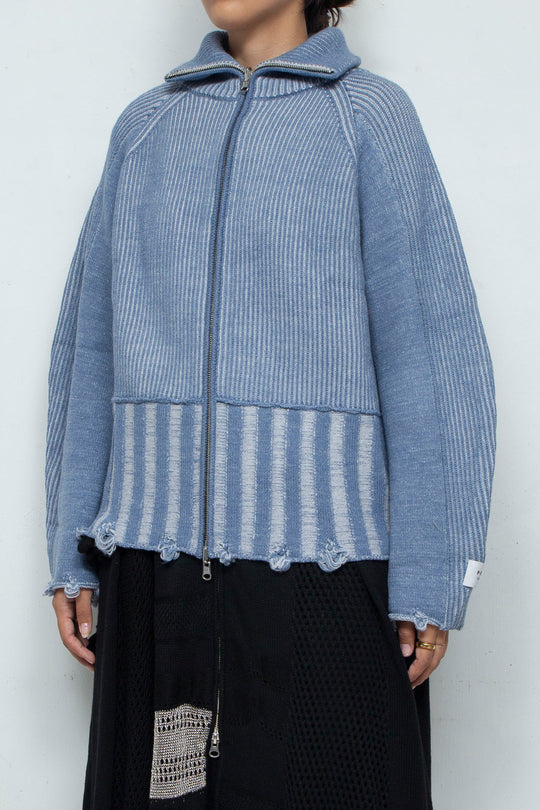 Reversible Zip knit coat Gray×Blue