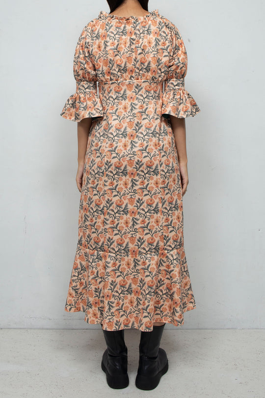 ANEMONE PRINT SMOCKING DRESS YELLOW