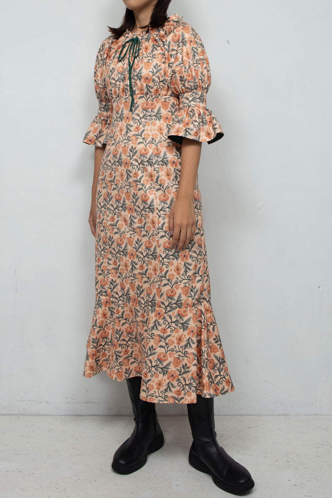 ANEMONE PRINT SMOCKING DRESS YELLOW