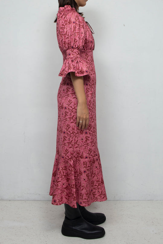 ANEMONE PRINT SMOCKING DRESS PINK