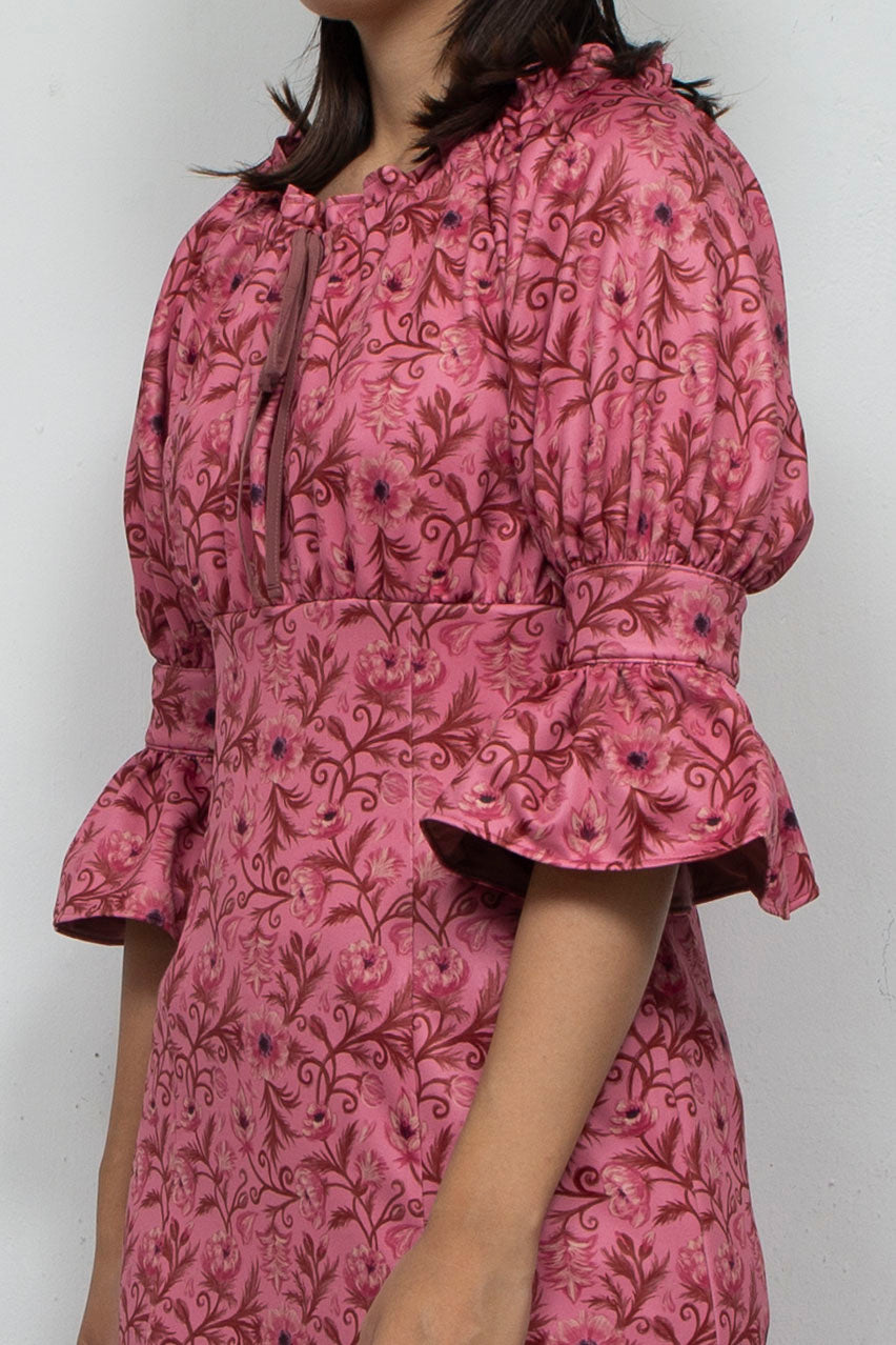 ANEMONE PRINT SMOCKING DRESS PINK