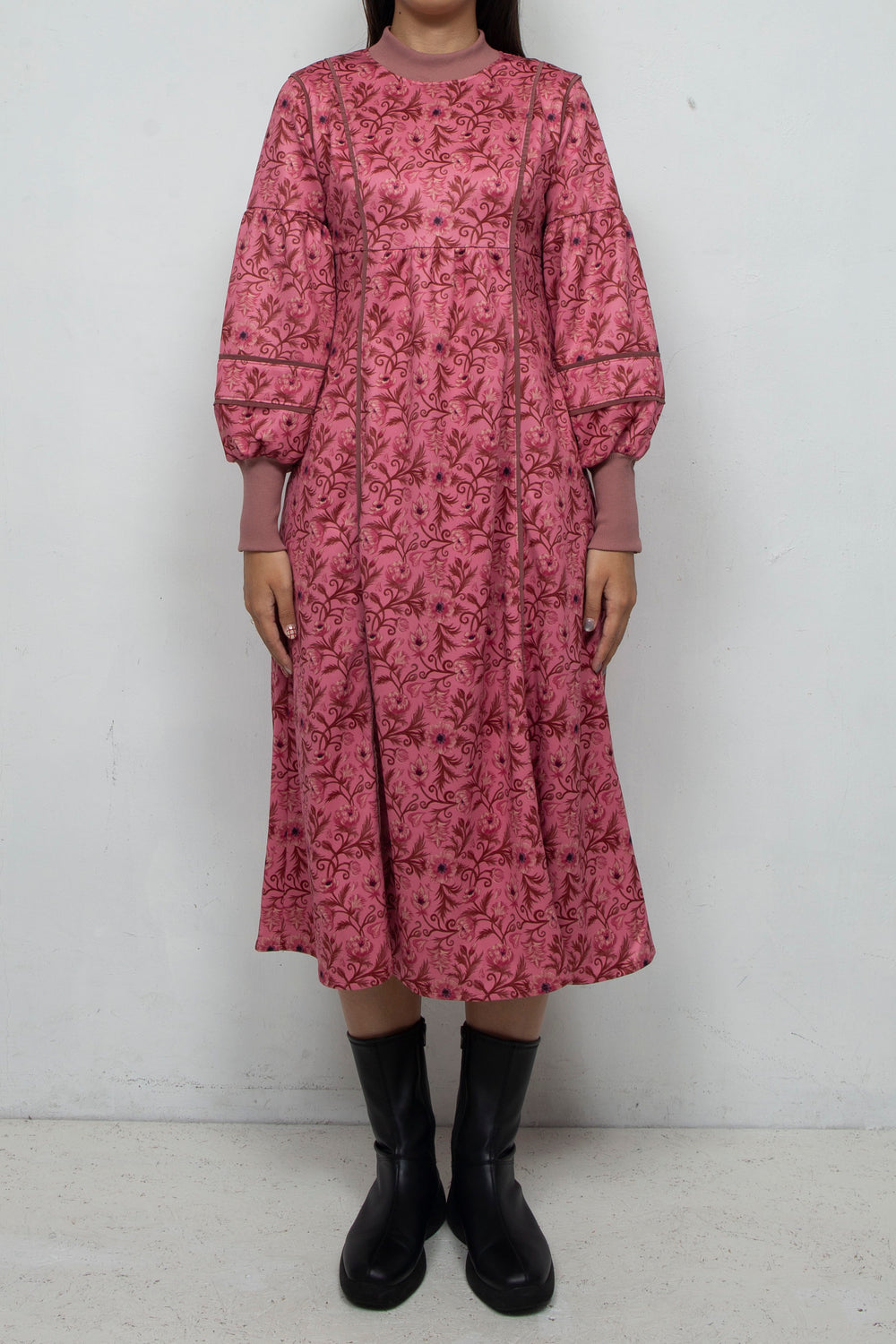 ANEMONE PRINT CREWNECK DRESS PINK