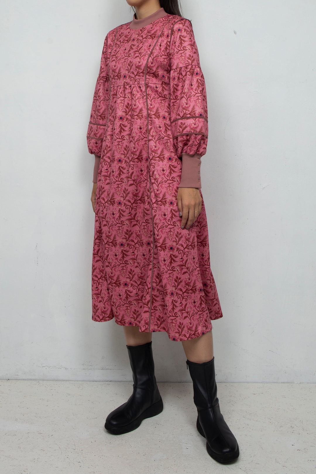 ANEMONE PRINT CREWNECK DRESS PINK