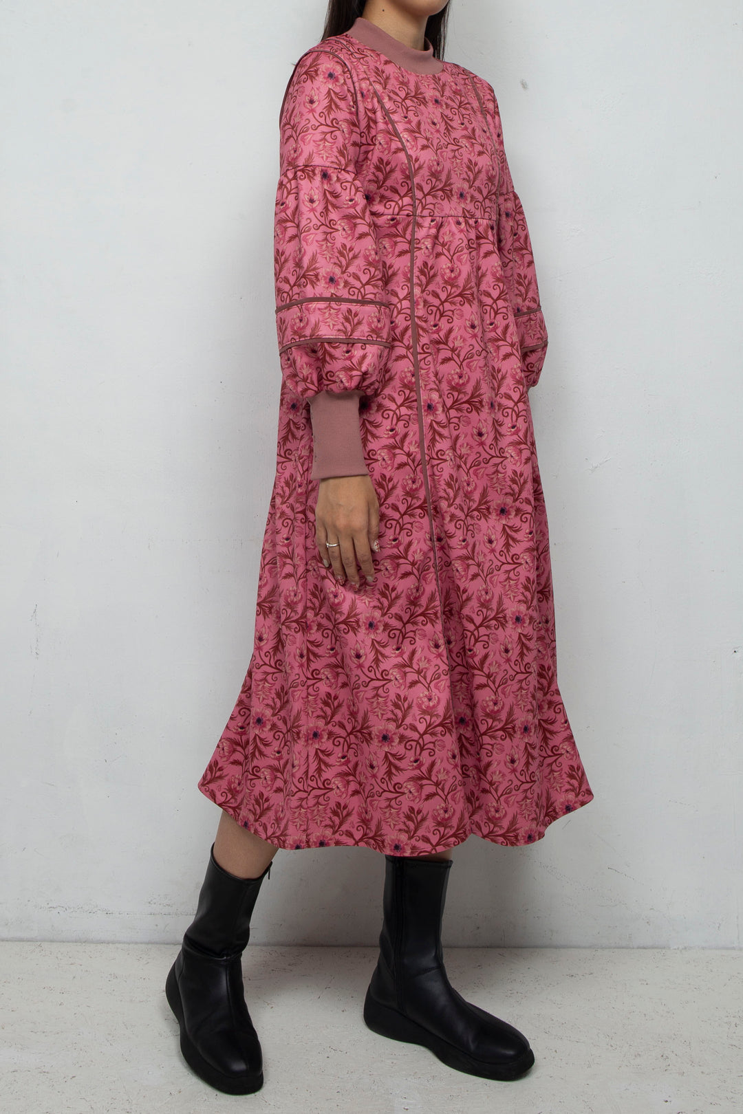 ANEMONE PRINT CREWNECK DRESS PINK