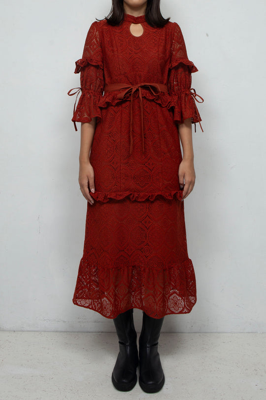 ANEMONE LACE DRESS RED