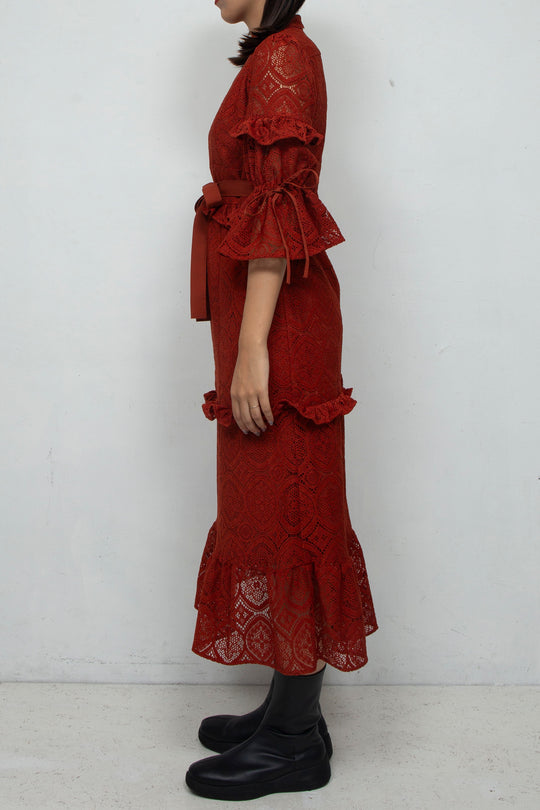 ANEMONE LACE DRESS RED