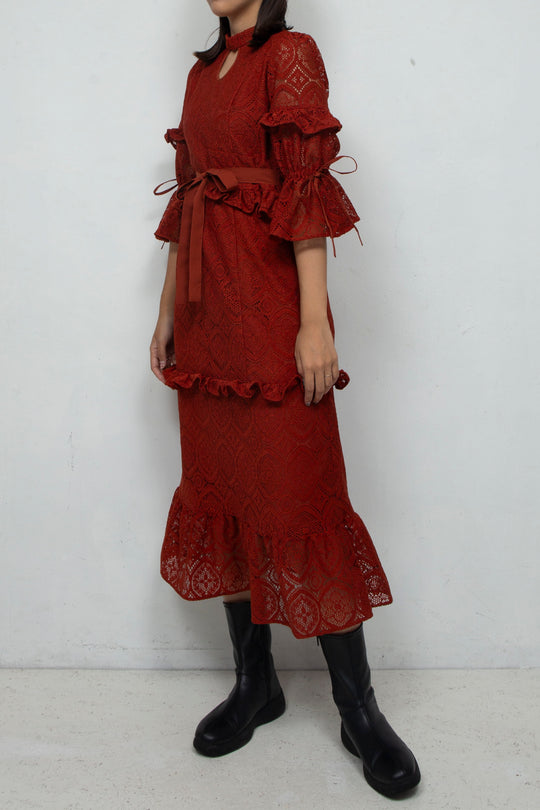 ANEMONE LACE DRESS RED