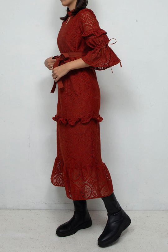 ANEMONE LACE DRESS RED