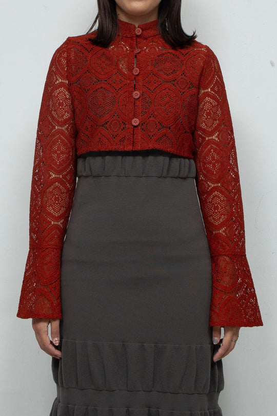 ANEMONE BUTTON LACE BLOUSE RED