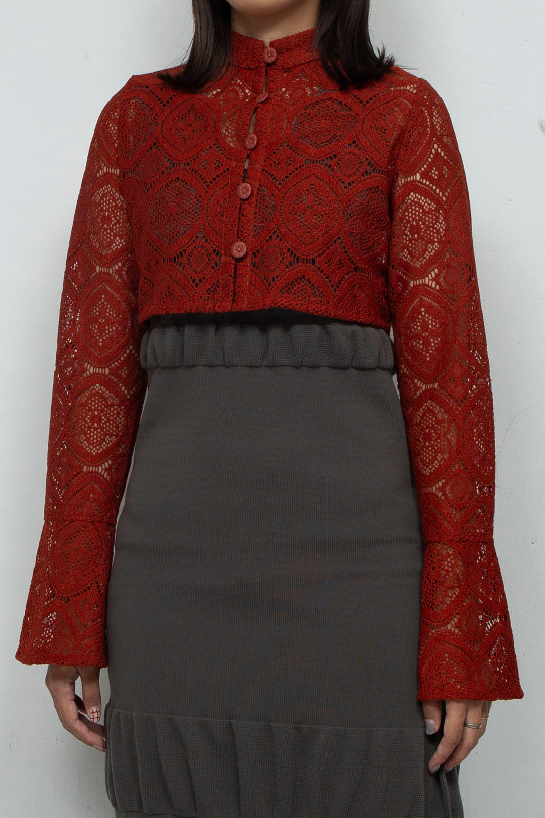 ANEMONE BUTTON LACE BLOUSE RED