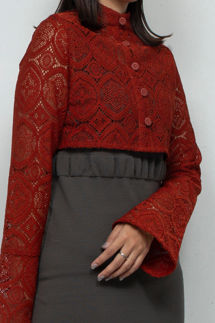 ANEMONE BUTTON LACE BLOUSE RED