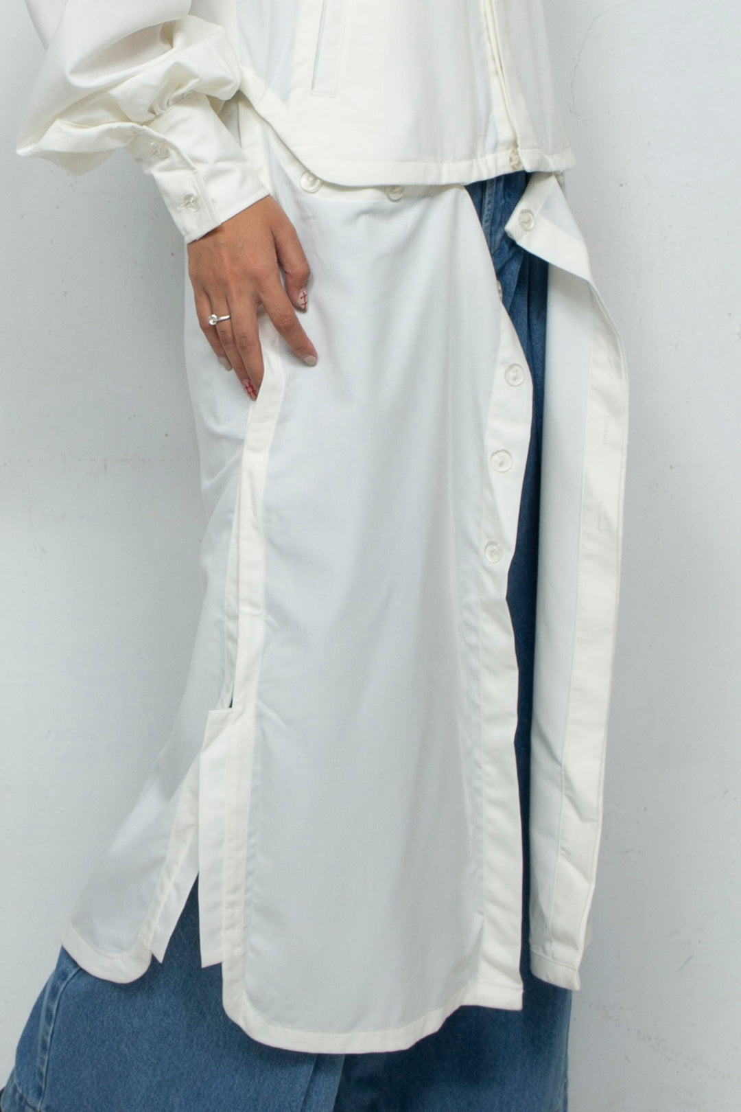 3way long sleeve shirt dress White