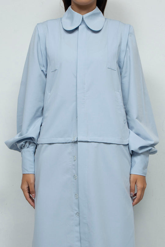 3way long sleeve shirt dress  Light blue